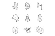 Museum icons set, outline style