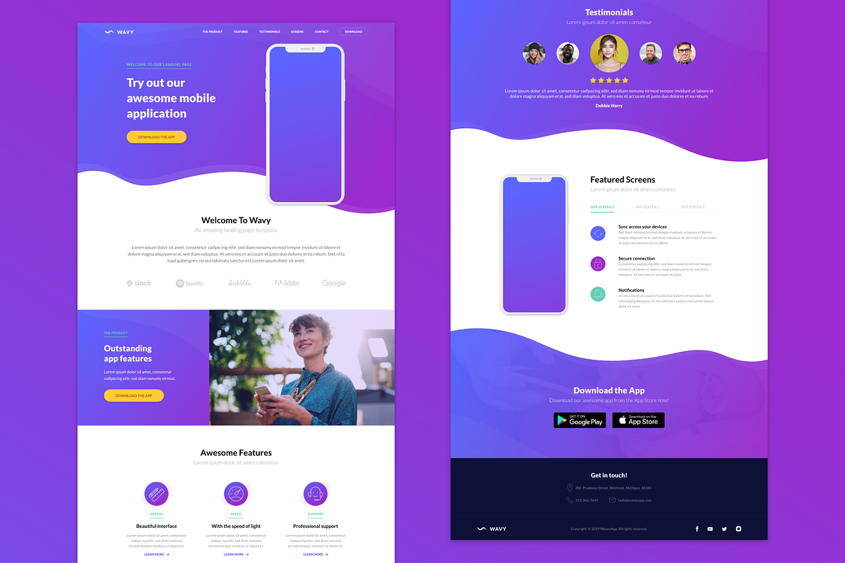 Wavy Mobile App Landing Template in App Templates - product preview 8