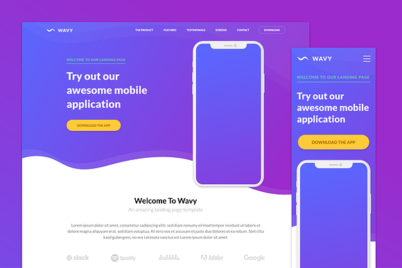 Wavy Mobile App Landing Template in App Templates - product preview 1