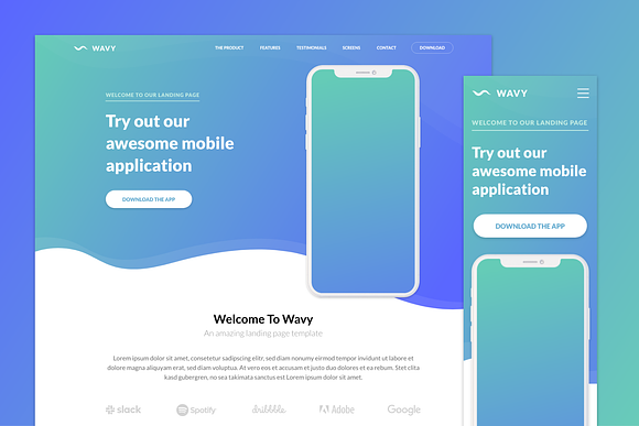 Wavy Mobile App Landing Template in App Templates - product preview 2
