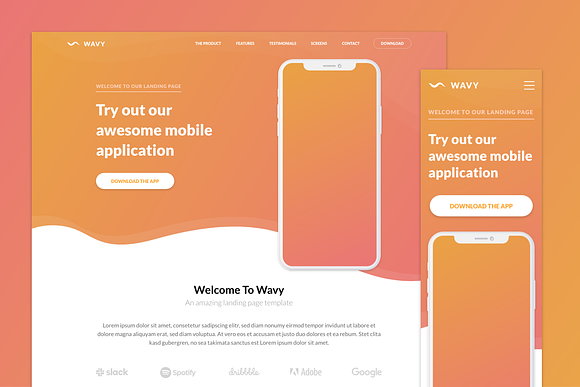 Wavy Mobile App Landing Template in App Templates - product preview 3