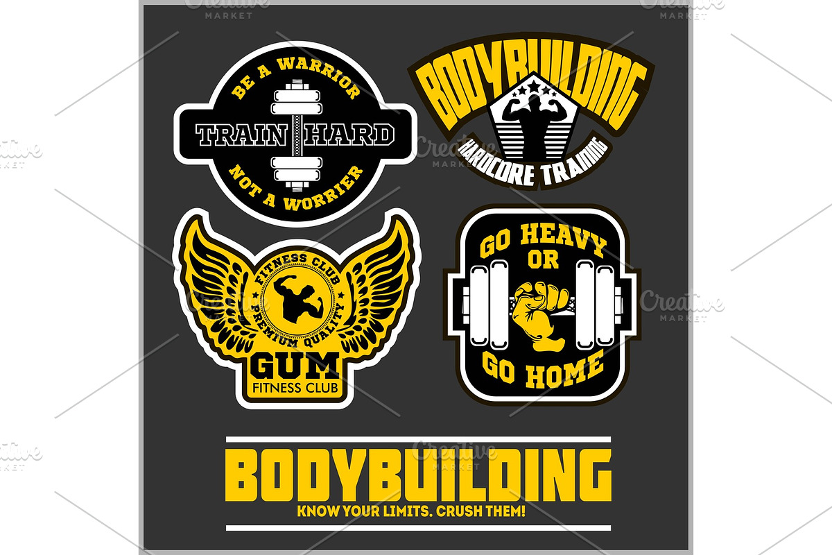 Set of bodybuilding emblems in black in Illustrations - product preview 8