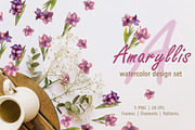 Amaryllis design set Watercolor png