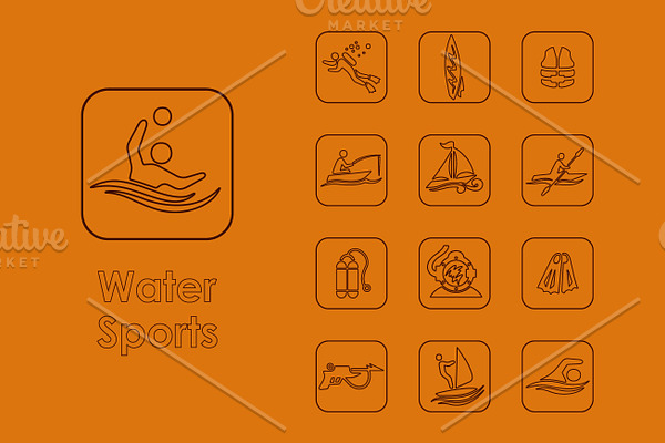 16 water sports simple icons
