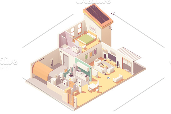Vector isometric house cross-section