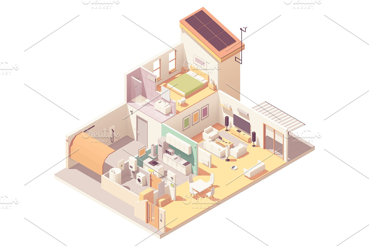 Vector isometric house cross-section in Objects - product preview 8