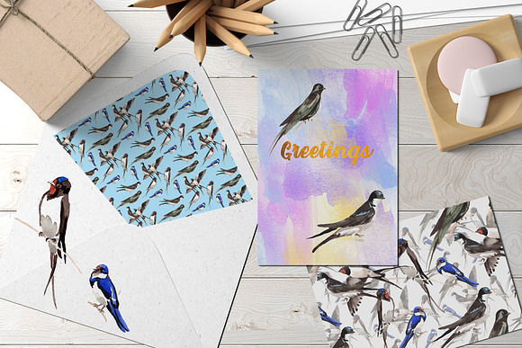 Swallows Watercolor png in Illustrations - product preview 2
