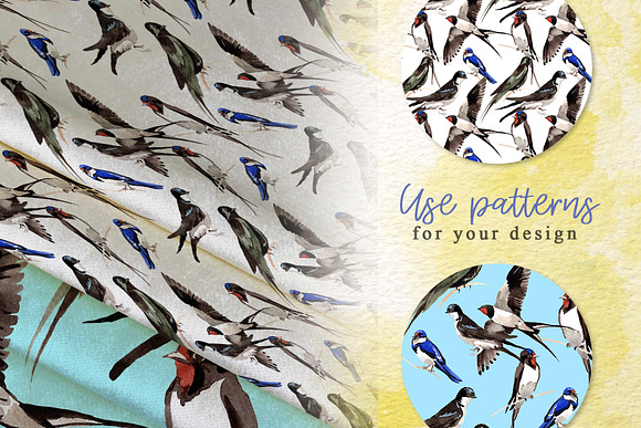 Swallows Watercolor png in Illustrations - product preview 5