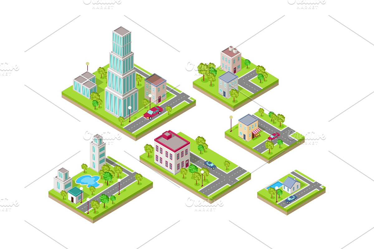Isometric City Buildings Vector Set in Illustrations - product preview 8
