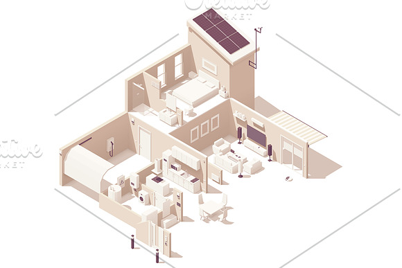 Vector isometric house cross-section in Objects - product preview 1