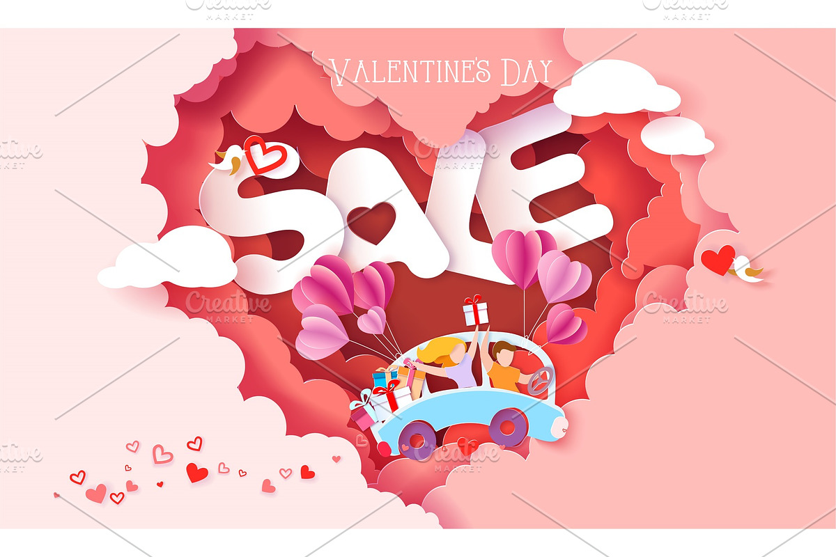 Valentines day card with couple in in Illustrations - product preview 8