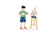 Boy Painting Picture on Easel