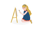 Girl Painting Picture on Easel