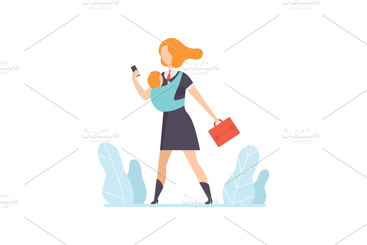 Young Mom in Business Clothes Going in Illustrations - product preview 8