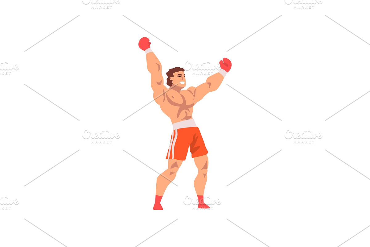 Muscular Boxer Raising His Fists Up in Illustrations - product preview 8