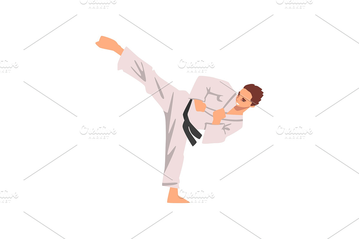 Karate Fighter in Kimono Doing Kick in Illustrations - product preview 8