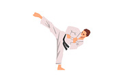 Karate Fighter in Kimono Doing Kick