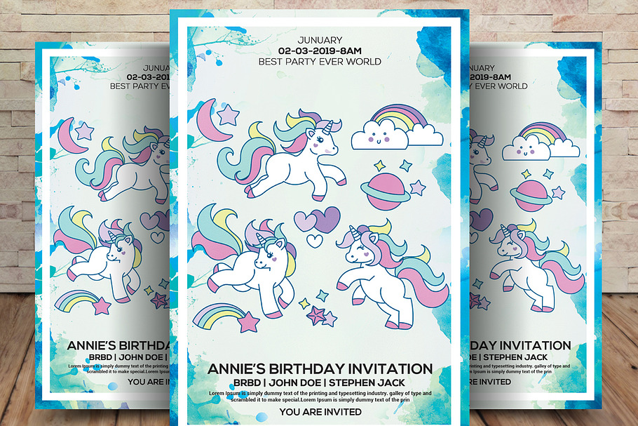 Unicorn Birthday Invitation in Postcard Templates - product preview 8