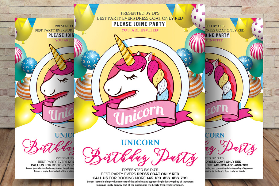 Unicorn Birthday Party Invitation in Flyer Templates - product preview 8