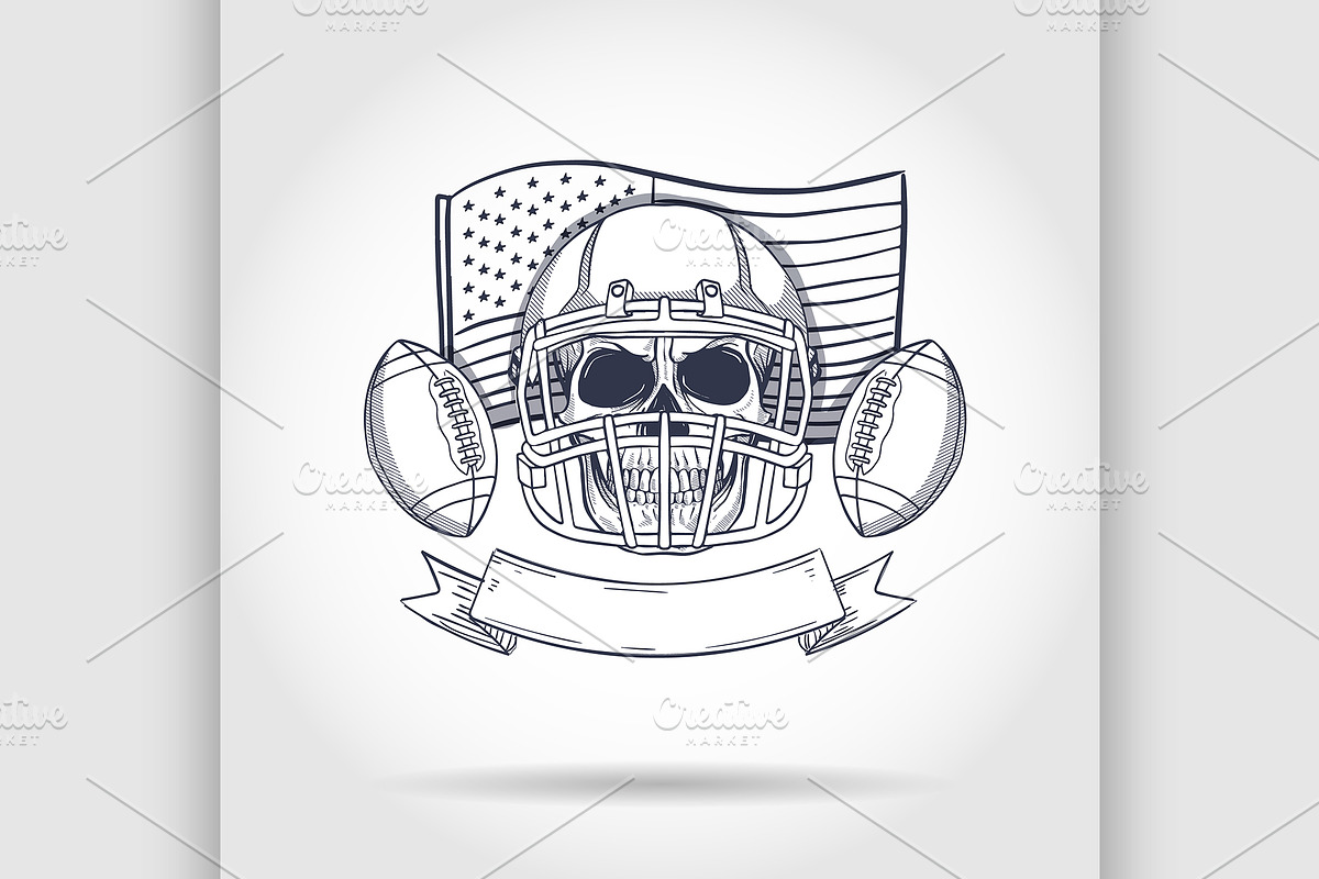 Sketch skull american football in Illustrations - product preview 8
