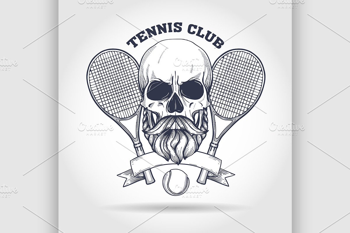 Skull with tennis racquets in Illustrations - product preview 8