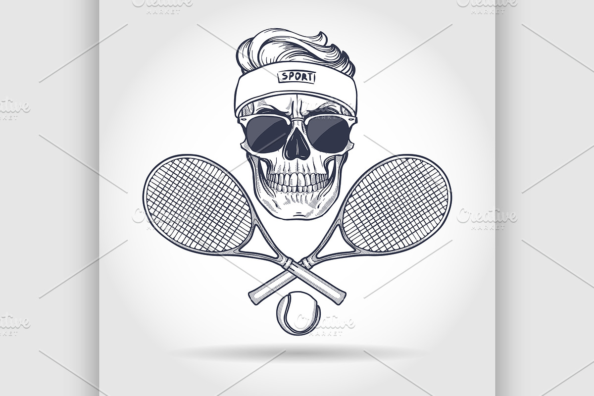 Skull with tennis racquets in Illustrations - product preview 8