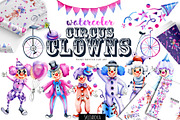 Circus clowns. Watercolor clip art.