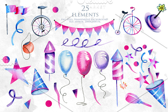 Circus clowns. Watercolor clip art. in Illustrations - product preview 2