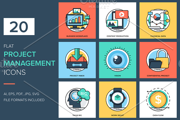 20 Flat Project Management Icon 