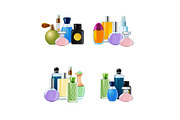 Vector piles of perfume bottles set