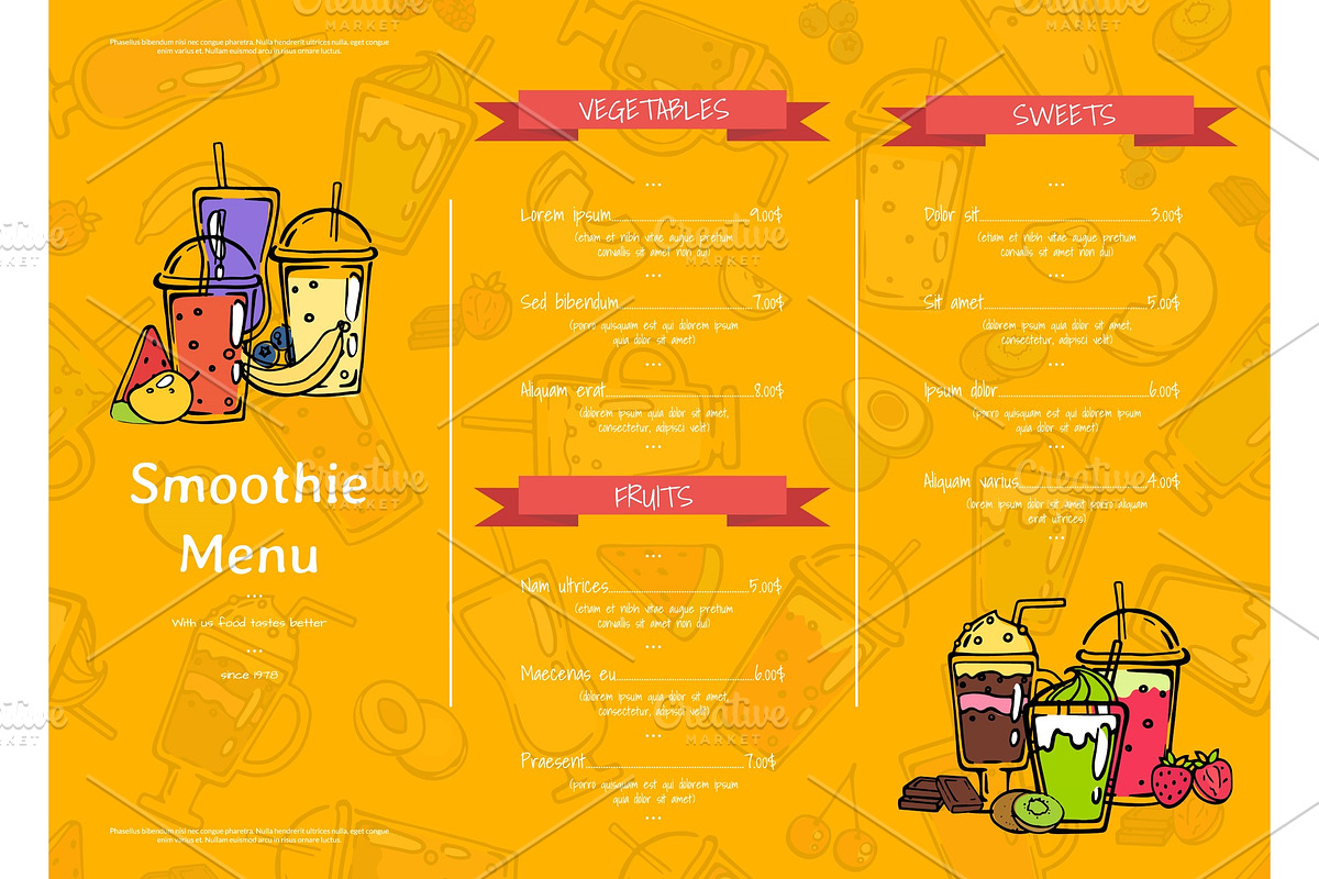 Vector doodle smoothie cafe or in Illustrations - product preview 8