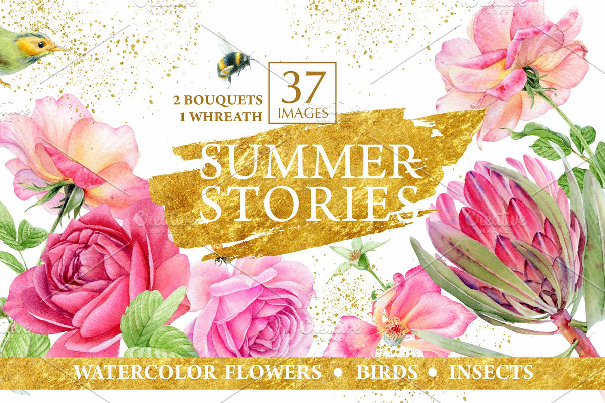 Watercolor summer flowers in Illustrations - product preview 8