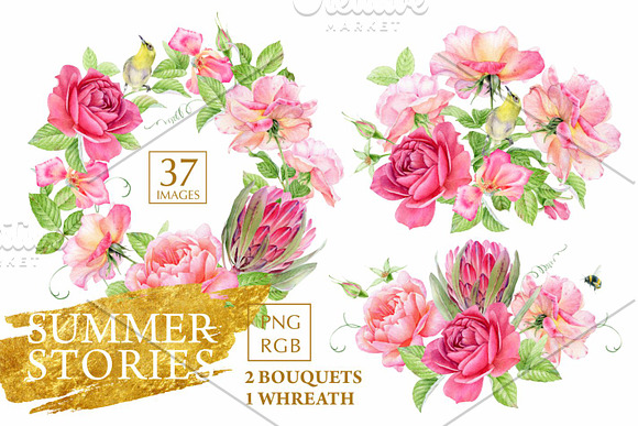 Watercolor summer flowers in Illustrations - product preview 2