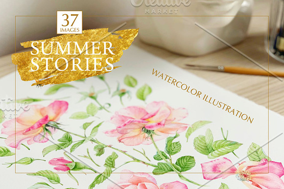 Watercolor summer flowers in Illustrations - product preview 4