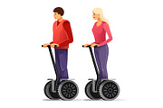 Tourists on segways. Young couple.