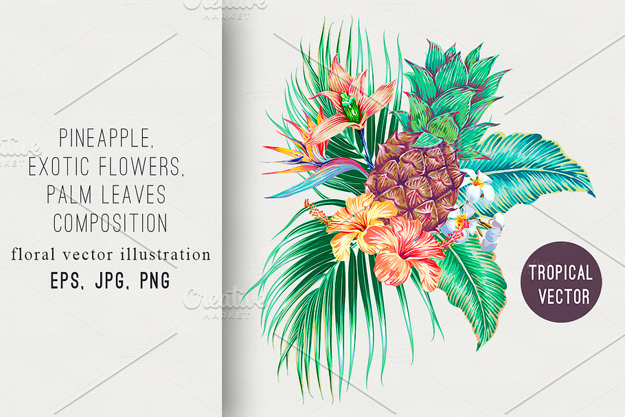 Tropical flowers,leaves print in Illustrations - product preview 8