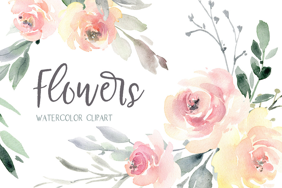 Watercolor Wedding Soft Flowers PNG