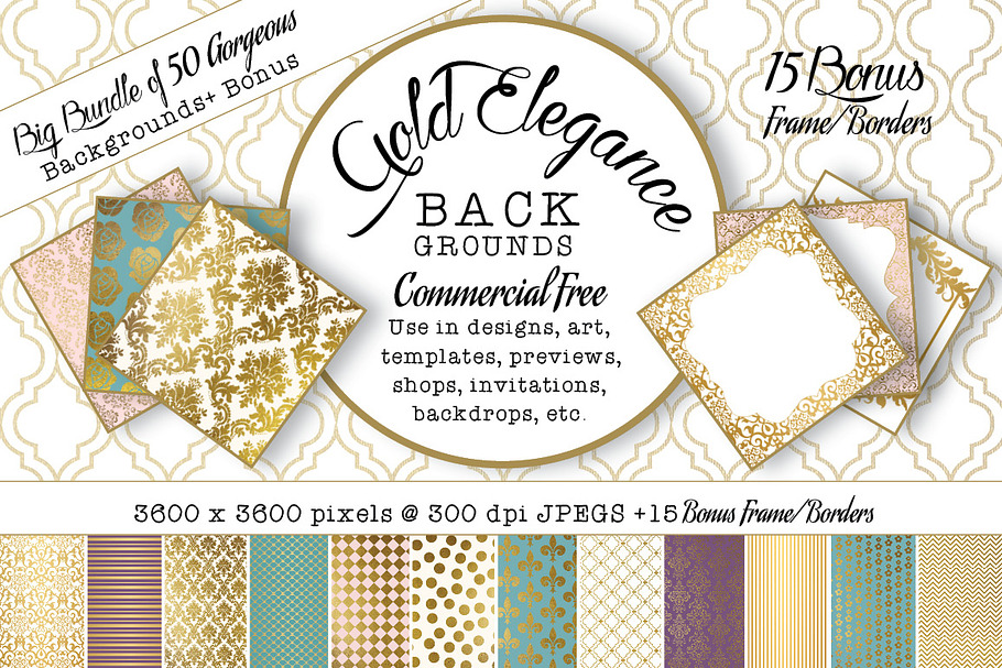50 Gold Elegance Backgrounds & Bonus