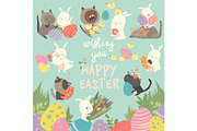 Easter set with bunny,eggs,rabbit