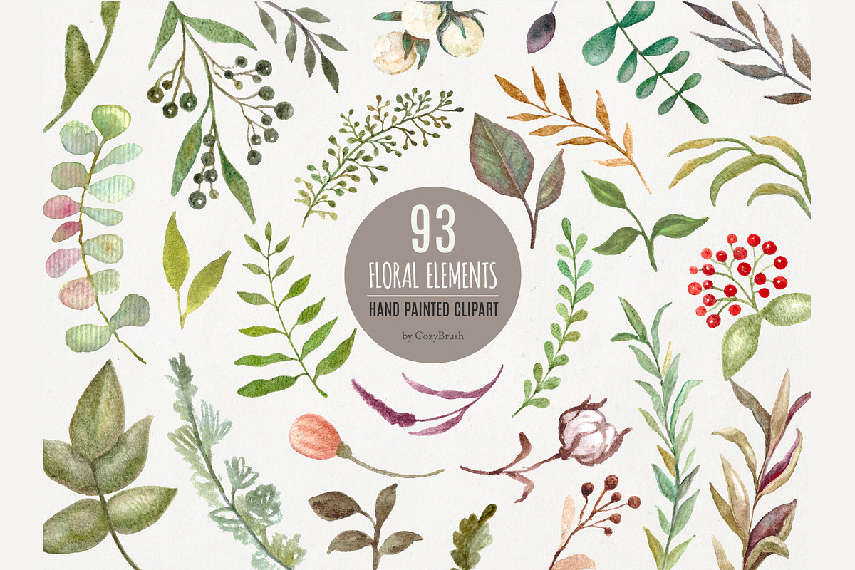 Leaves Foliage Hand Painted Clipart in Objects - product preview 8