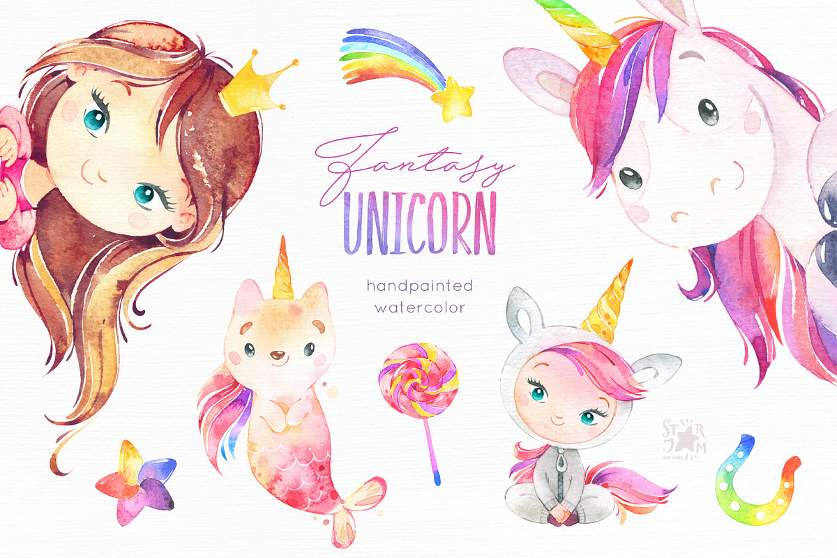 Fantasy Watercolor Unicorn in Illustrations - product preview 8