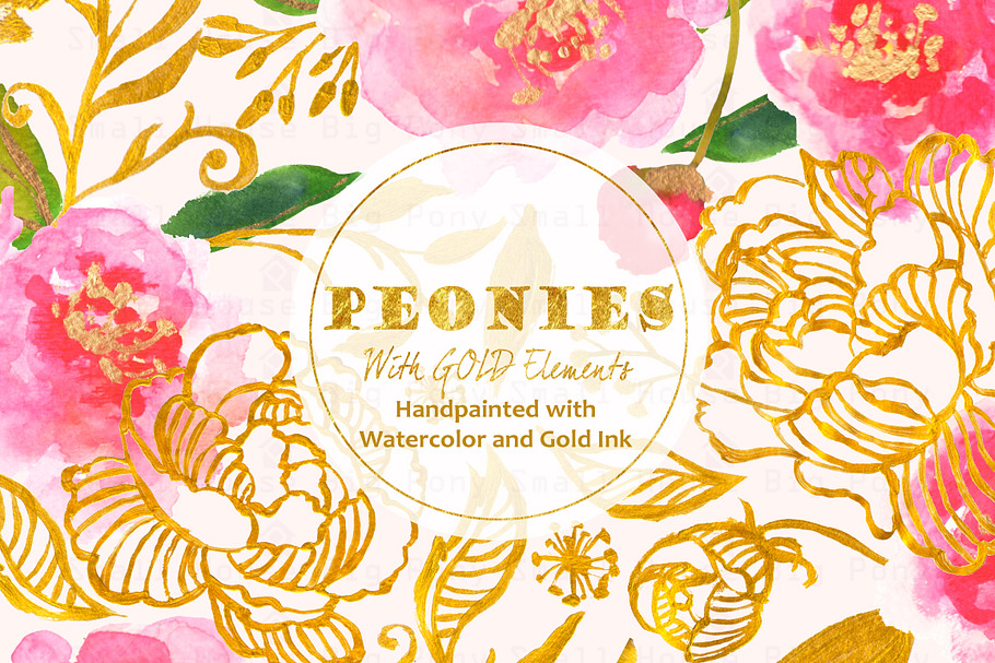 Peonies with Gold Ink