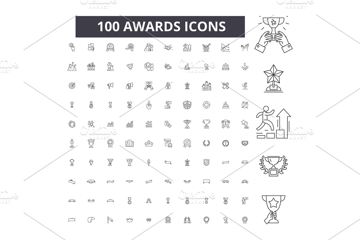 Awards editable line icons vector in Objects - product preview 8