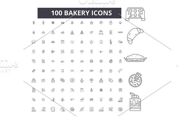 Bakery editable line icons vector