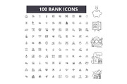 Bank editable line icons vector set