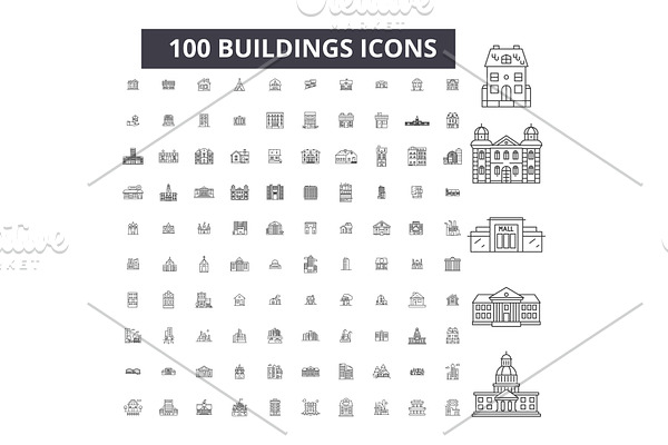 Buildings editable line icons vector
