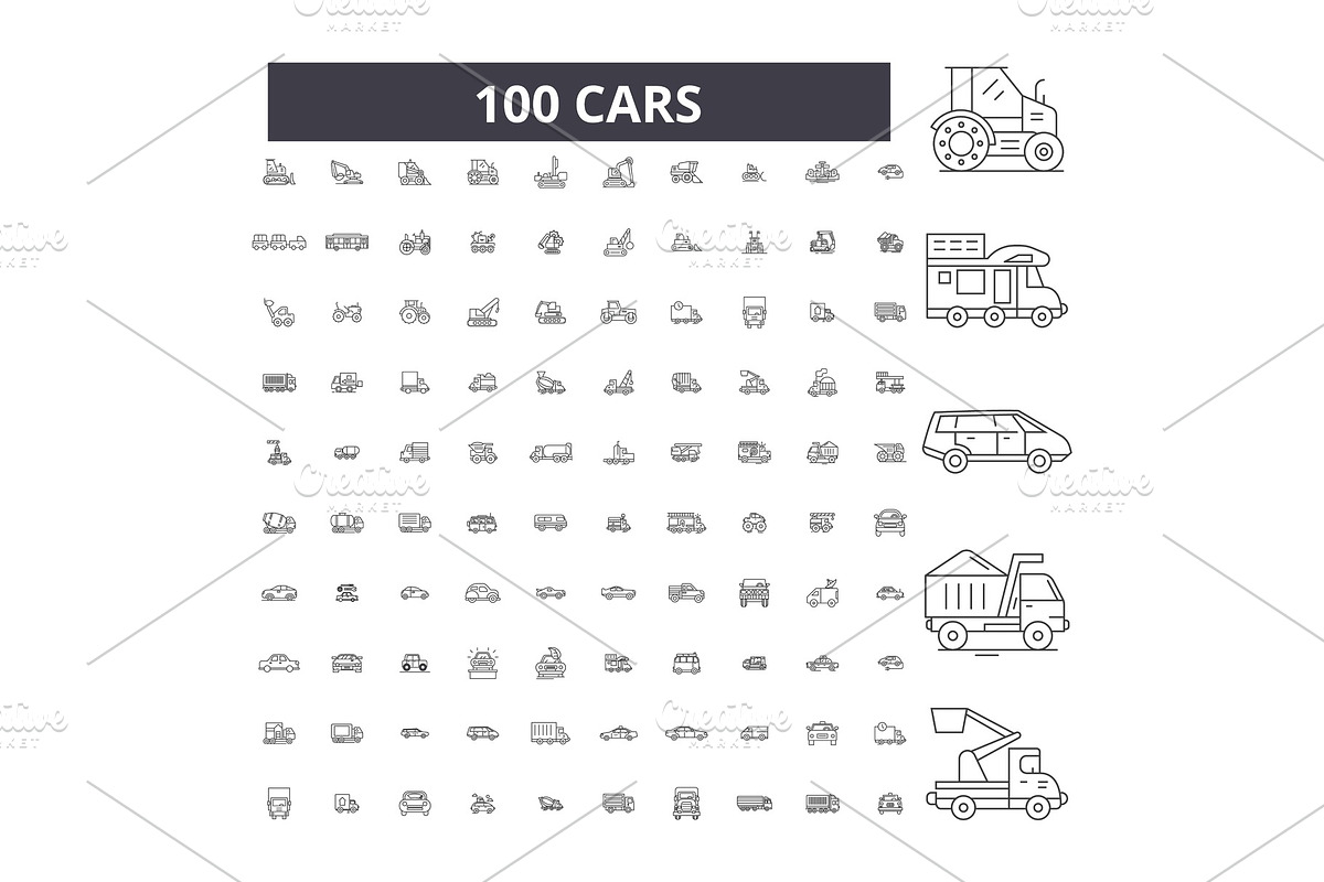 Cars editable line icons vector set in Illustrations - product preview 8