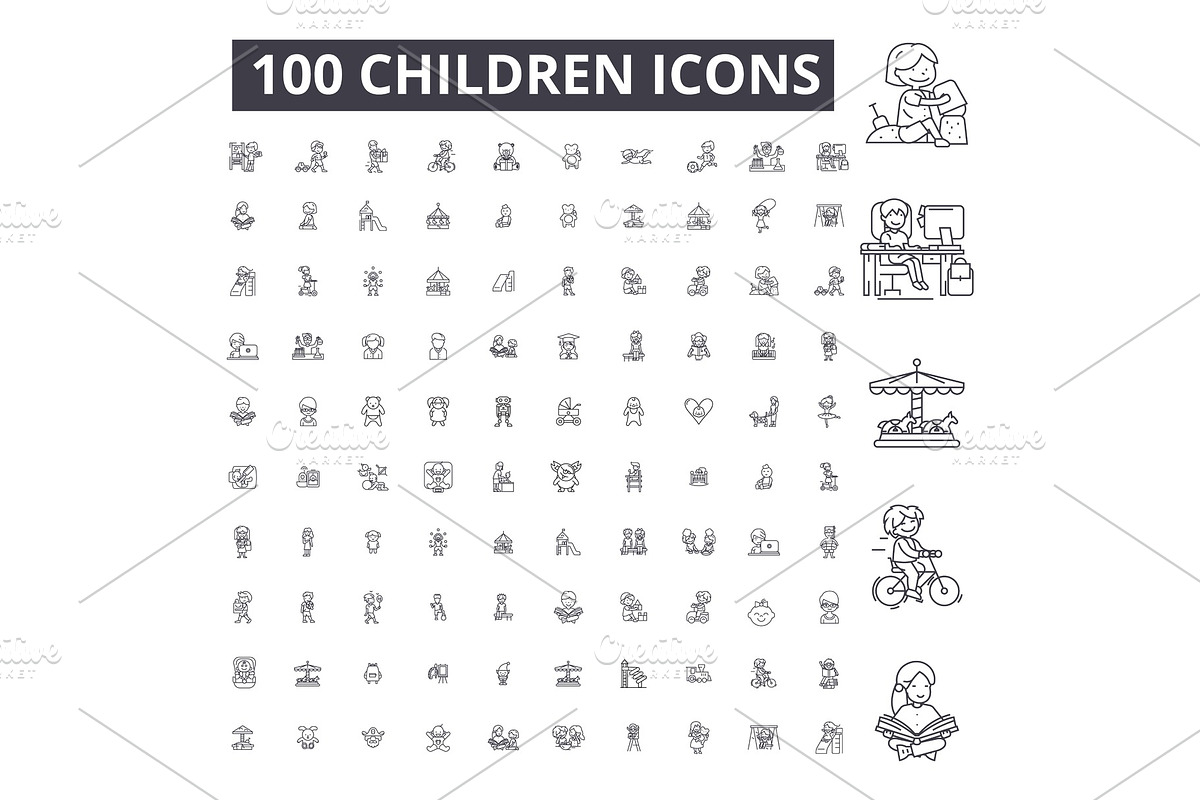 Children editable line icons vector in Illustrations - product preview 8