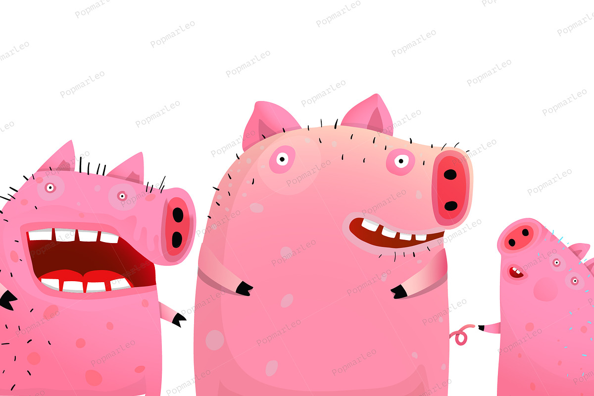 Three Funny Cute Pigs  in Illustrations - product preview 8