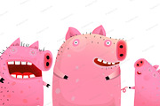 Three Funny Cute Pigs 